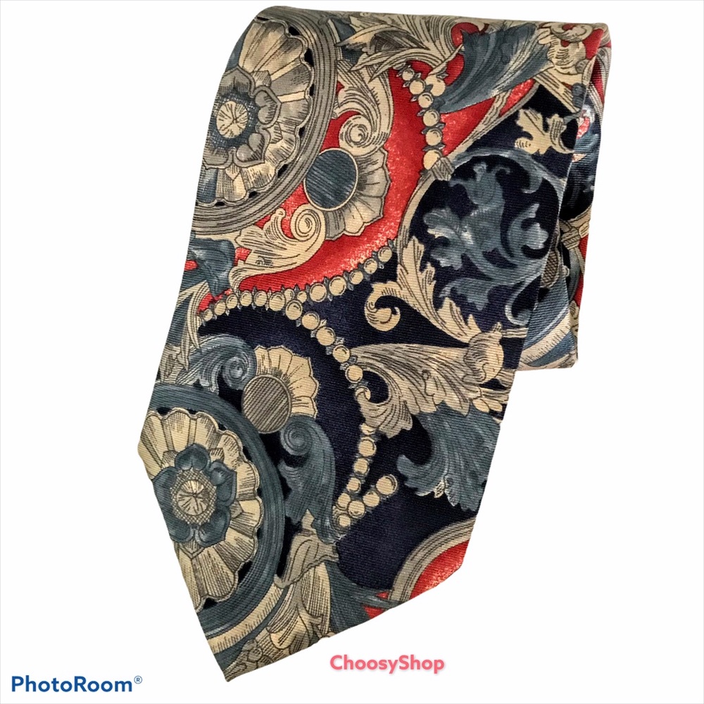 Silk Tie Slate Blue Forest Green Red Silvery Gray